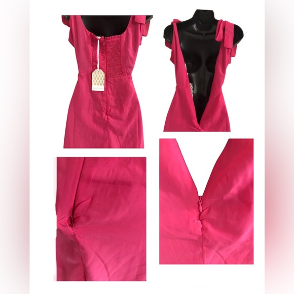 Pink square neck shoulder tie straps front slit chiffon style size medium new - Picture 15 of 15